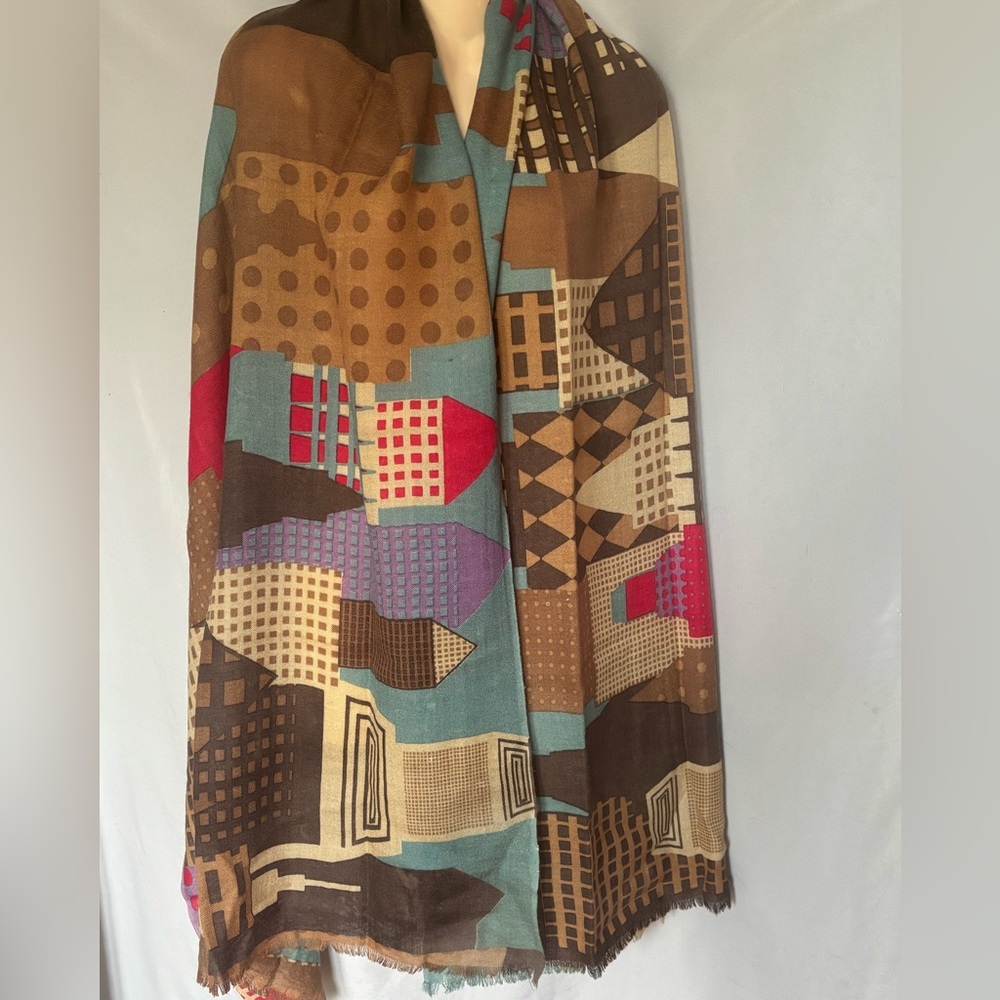 Yarnz wool cashmere blend cityscape shawl stole wrap 84x28”